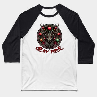 Creepy and Bloody Christmas Reindeer Baseball T-Shirt